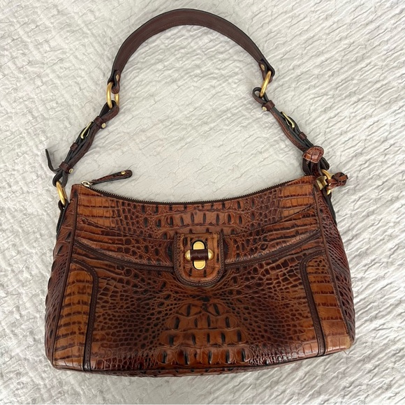 Brahmin Brown Croc Embossed Medium Shoulder Bag One Size